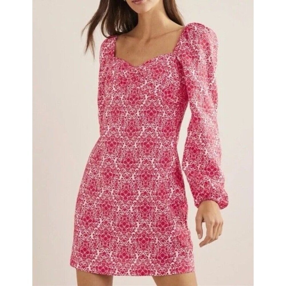 NWOT Boden Women’s 100% Linen Pop Peony Vine Dress In Pink White Size 10L